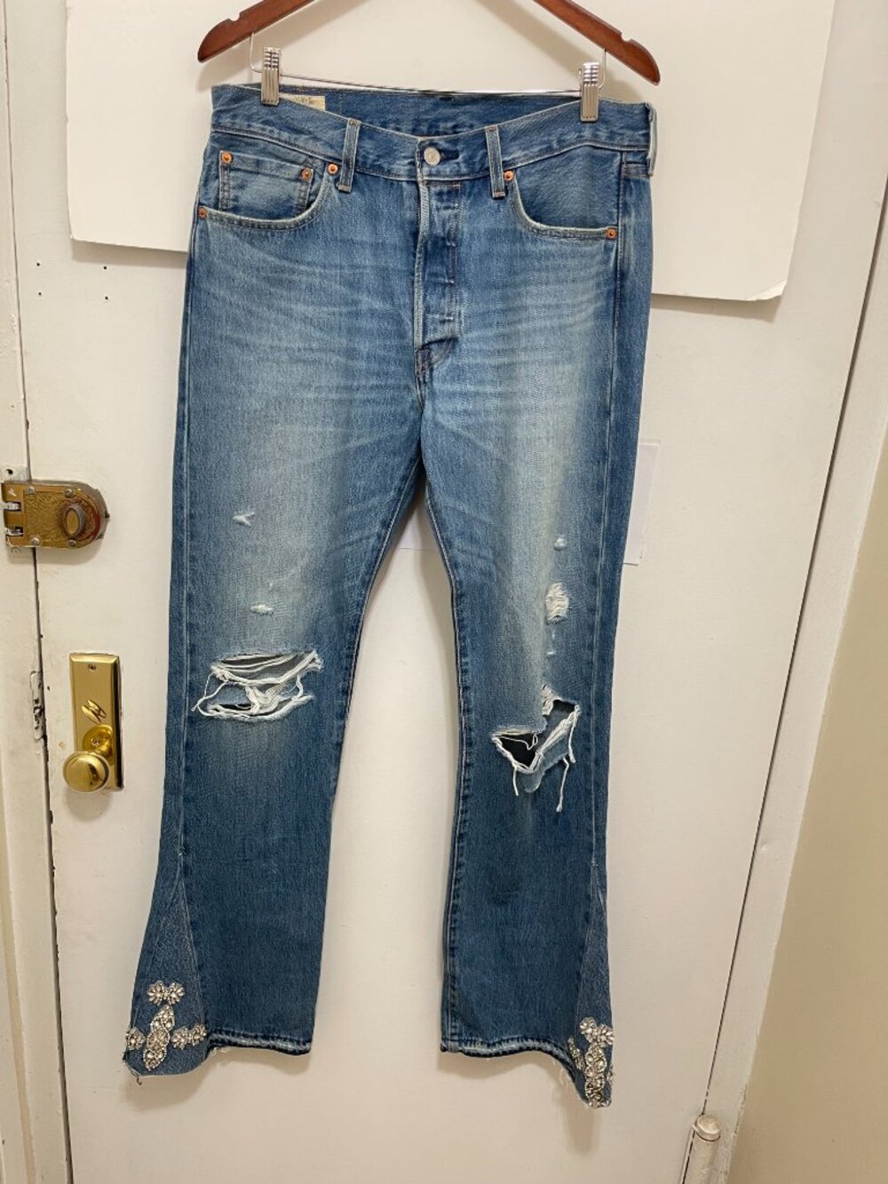 Levi's 501 distressed rare limited 150th anniversary blue jeans custom embellish - Picture 12 of 16